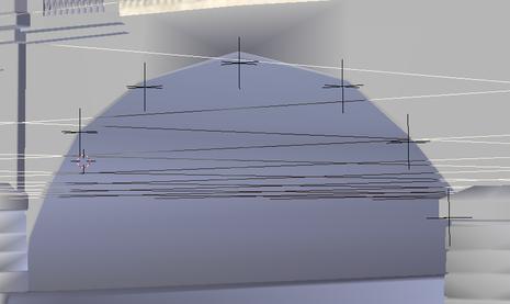 A screenshot from within Blender 3D showing the arch of a 3D bridge with empties placed around the arch.